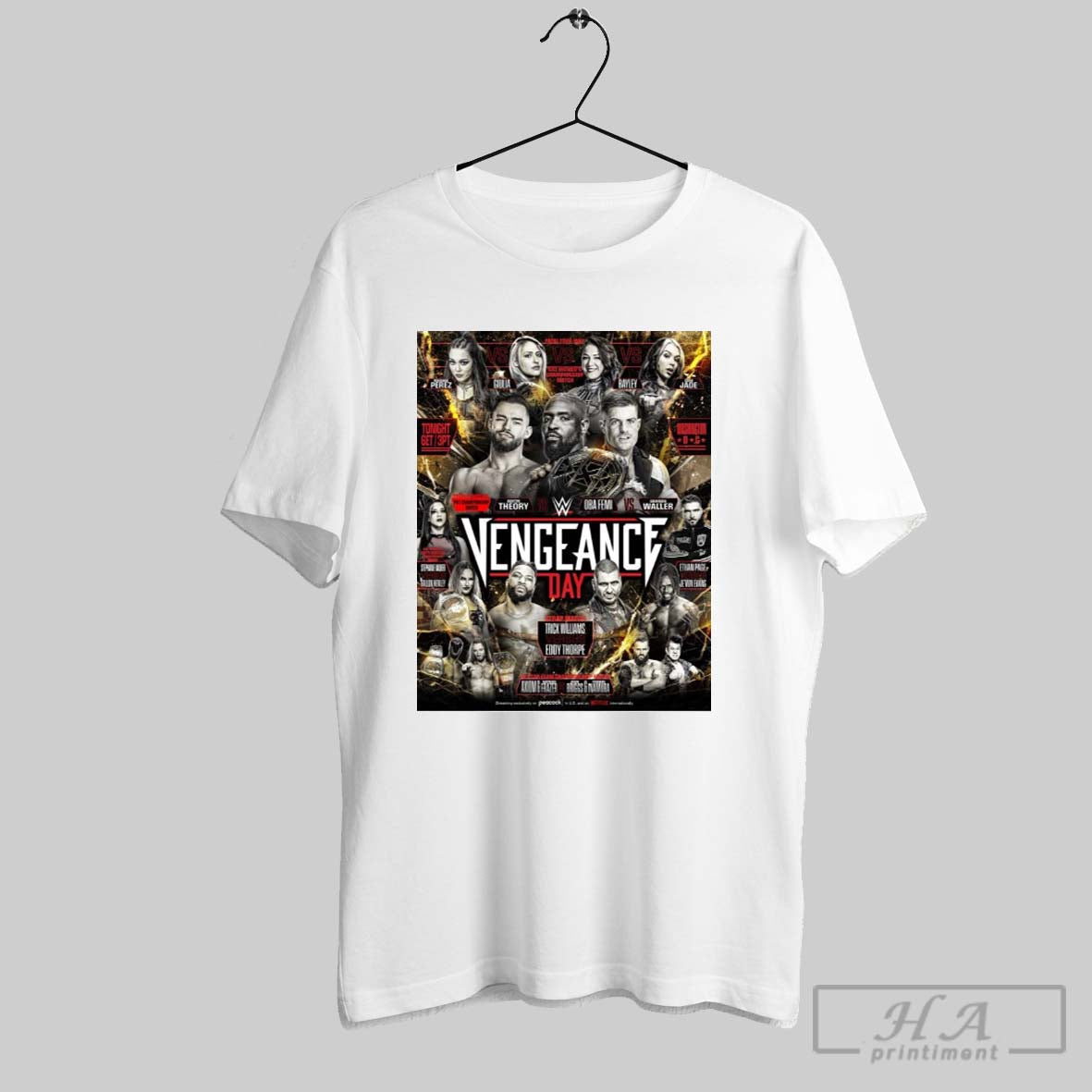 Vengeance Day Triple Threat Nxt Championship Match Austin Theory Vs Oba Femi Vs Grayson Waller Poster T Shirt