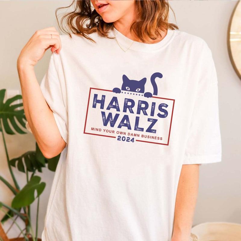 Harris Walz 2024 Cat Shirt, Kamala Harris, Tim Walz Kamala Harris Tee, Holiday Gift, Kamala For The People, Vice President, Democrat Shirt