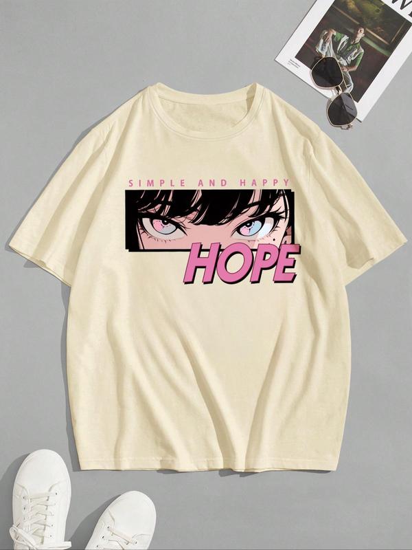 Men's Letter & Anime Cartoon Figure Print Drop Shoulder Tee, Regular FitÂ Casual Short Sleeve Round Neck T-Shirt for Summer, Men'sÂ Streetwear Top for D