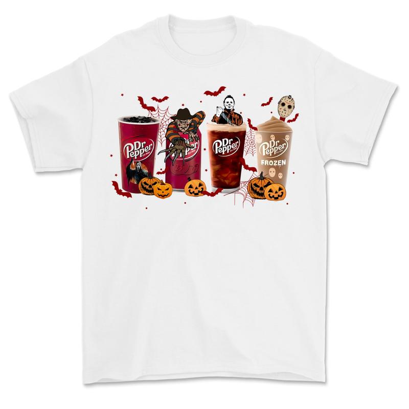 Dr Pepper Horror Shirt, Horror Movie Characters T-Shirt, Halloween T-Shirt, Spooky Season Casual Classic
