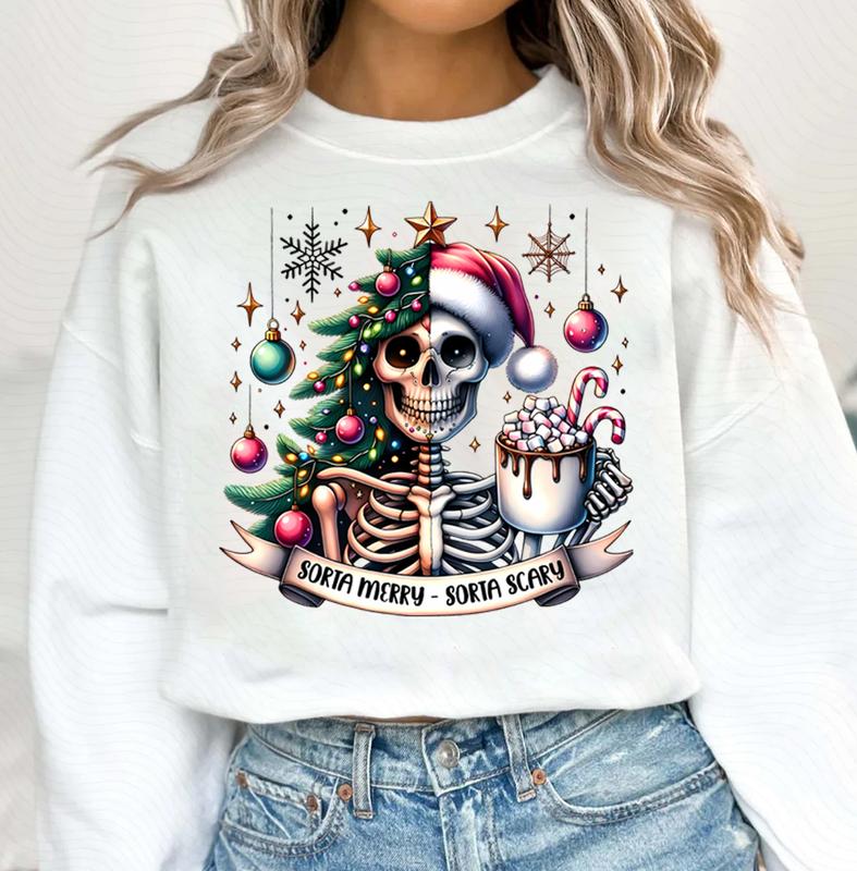Sorta Merry Sorta Scary Sweater, Christmas Sweater, Skeleton Christmas Sweater, Christmas Shirt Sweater, Holiday Sublimation, Christmas Printing Sweat
