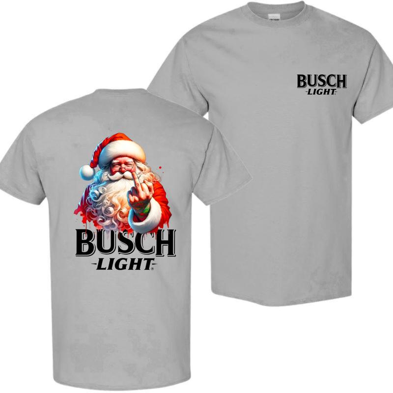 Busch Light, Santa Middle Finger Funny Red Santa Christmas 2 Sided T-shirt, Christmas Sweatshirt with beer, Perfect for outings and holidays, Unisex f