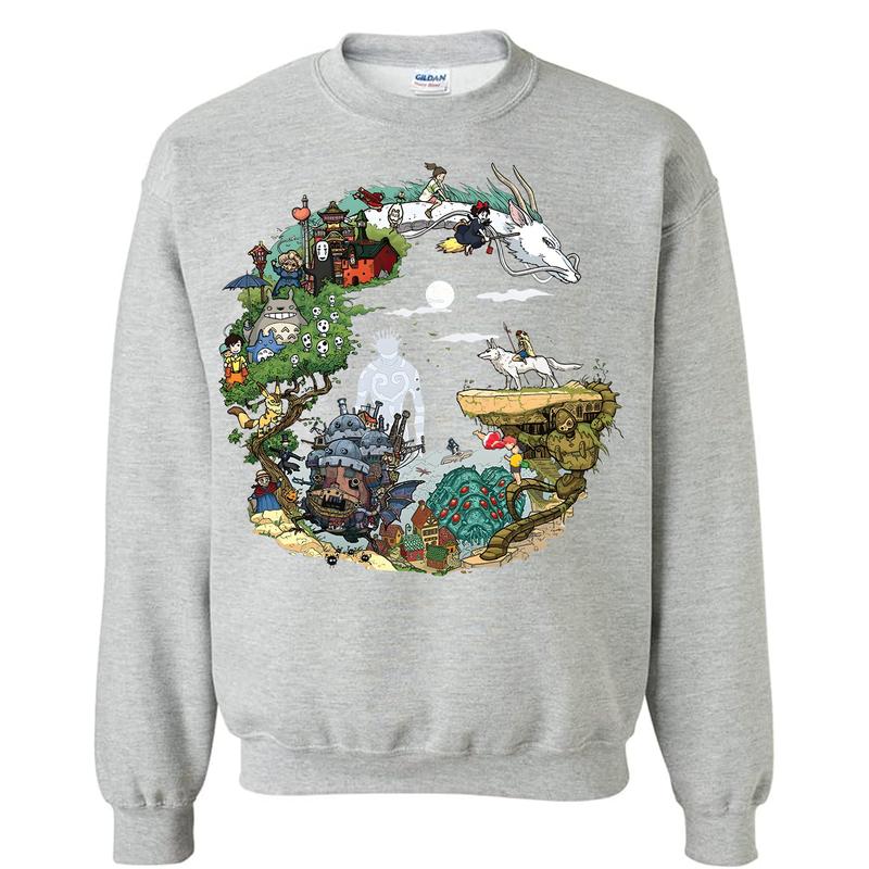 Ghibli Studio T-Shirt Sweatshirt Hoodie, Spirited Away Shirt, My Neighbor Totoro, Anime Movie Crewneck, Anime Character Shirt, Cotton Full Size Color