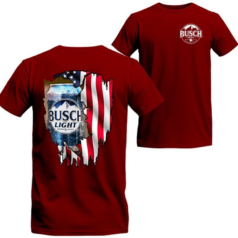 [Sale Up To 21%] Busch Light American Flag T-Shirt - Patriotic Beer Graphic Tee, Perfect for USA Beer Fans, Casual and Event Wear Cotton Menswear