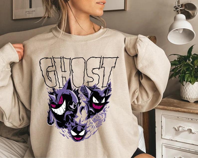 Gengar Ghost Sweatshirt, Gengar Sweatshirt, Dark Ghost Kaiju Japanese Style Sweatshirt, Japanese Anime Movie Film Nerd Gaming Novelty Funny Unisex Swe