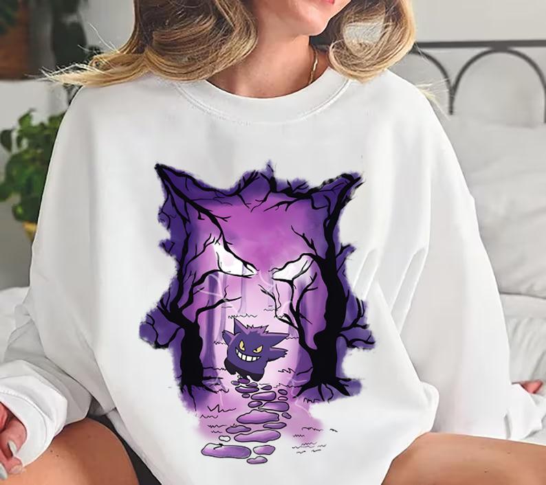 Gengar Sweatshirt, Monster Ghost Shirt, Kaiju Themed Shirts, Gengar Gift Japanese Anime Shirt, Dark Ghost Kaiju Japanese Style SWEATSHIRTS  Pokemon Sw