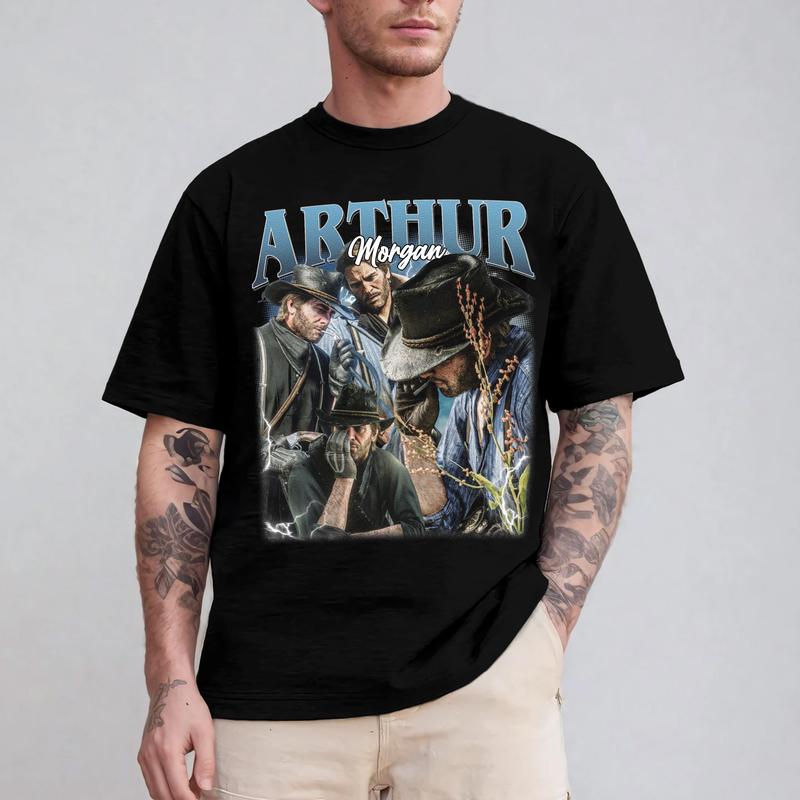 Arthur Morgan Vintage T-Shirt, Arthur Morgan Red Dad Redemption Shirt, Gift For Movies Lovers Casual Clothing Fabric Menswear Top  Sweatshirts