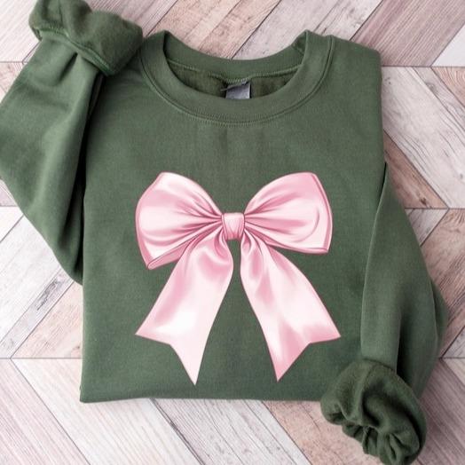 Coquette Pink Bow Sweatshirt, Coquette Girl Sweatshirt, Feminine Floral Bow Crewneck, Pink Ribbon Soft Girl Girly Aesthetic, Xmas Shirt,  Xmas Holiday