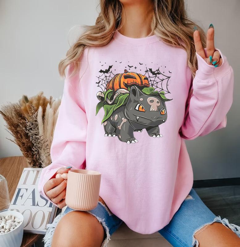 Pokemon Pumpkin Sweatshirt, Halloween Sweatshirt, Spooky Pumpkin Monster Sweatshirt, Gengar Japan Anime Sweatshirt, Hand Painted Pokemon Halloween Bul