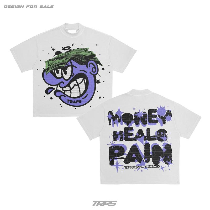 Y2K Graphic Money Heal Pain Personalize Printed Tshirt Casual Cotton
