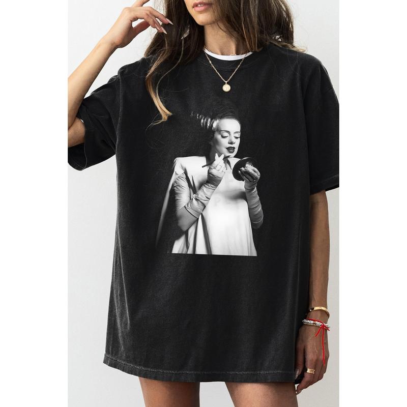 Bride of Frankenstein 1935 Vintage Horror Movie Makeup Lipstick Photo Shirt, Cotton Unisex T-shirt, Crew Neck, Size S- 4xl, Menswear Top, Womenswear T