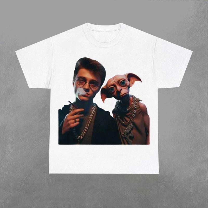 Harry Potter and Dobby Smokin Shirt, Dobby Tshirt, Harry Potter Shirt, Movie Graphic Shirt Classic Fabric Menswear Top