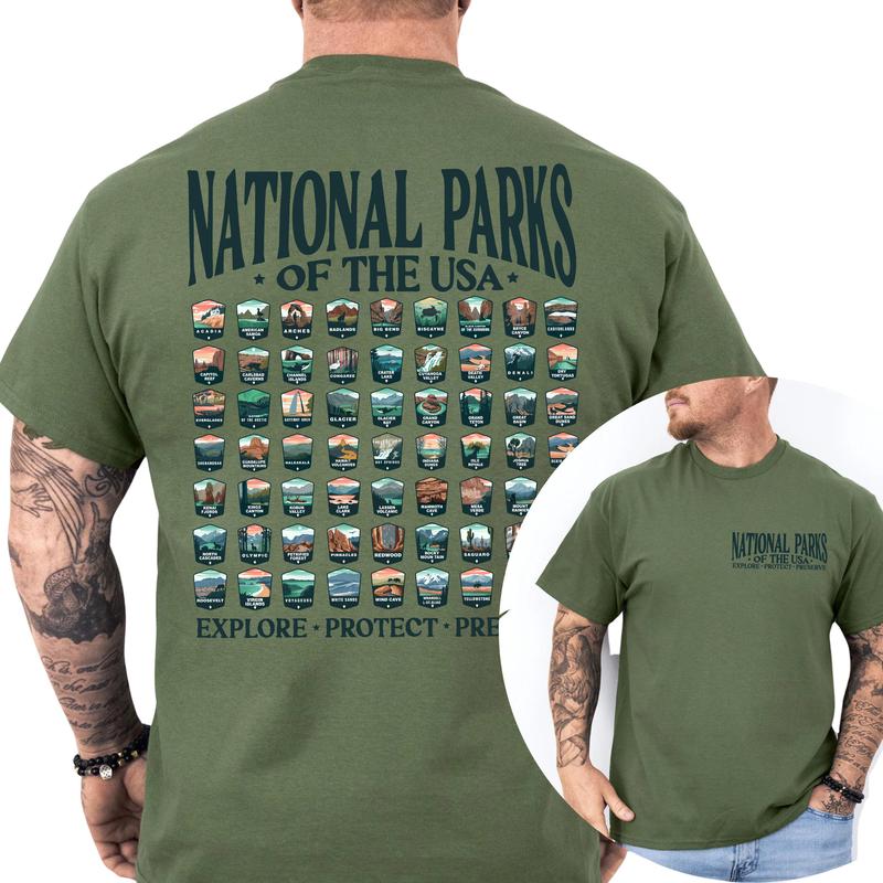 63 National Parks Sweatshirt USA National Parks Shirt 2 Sided, Gift For Men, Love, Athletic, Casual Menswear, Classic Cotton Tshirt