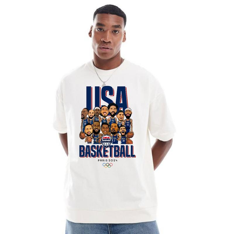 USA Baketball Champions 2024 T-Shirt Cotton Short-sleeve Retro Streetwear Tshirt Menswear Top unisex t-shirt