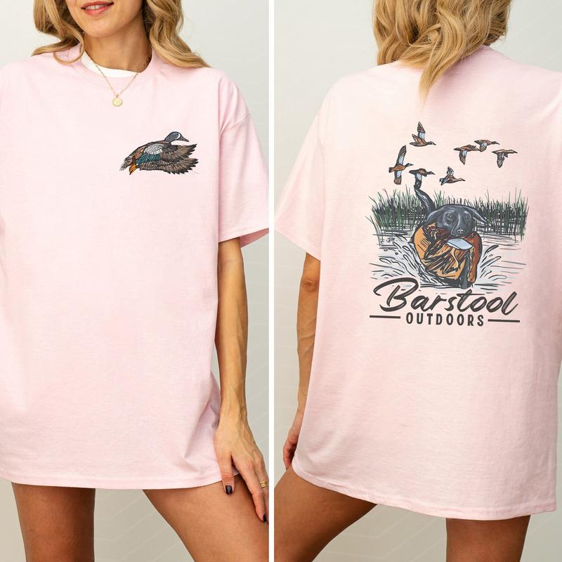 Vintage Barstool Outdoors Duck Hunt 2 Sided Shirt, Mallard Hunting Tshirt, Unisex Graphic Printed Tee, Cotton Shortsleeve Casual Womenswear, Daily Wom