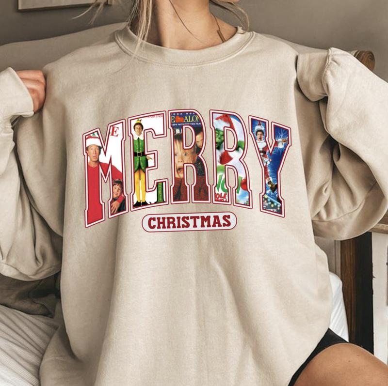 Merry Christmas 90s Movies ShirtSweatshirtHoodie, Retro Crewneck, For Girlfriend, Cotton, Print Tee