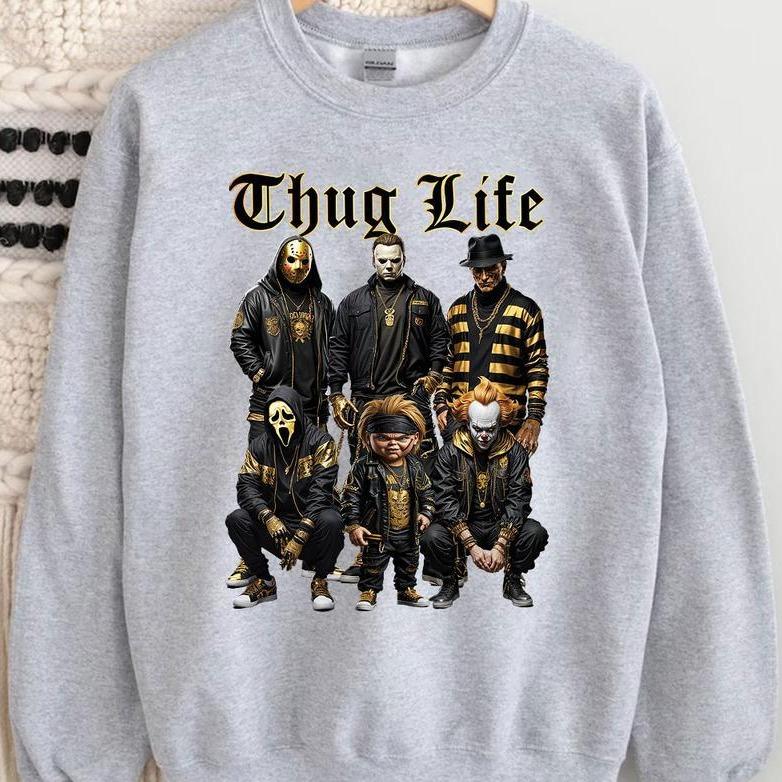 Halloween Thuglife T-Shirt - Sweatshirt - Hoodie,  Halloween Horror Thuglife Gold Sweatshirt, Halloween Horror Characters Shirt, Halloween Graphic Tee