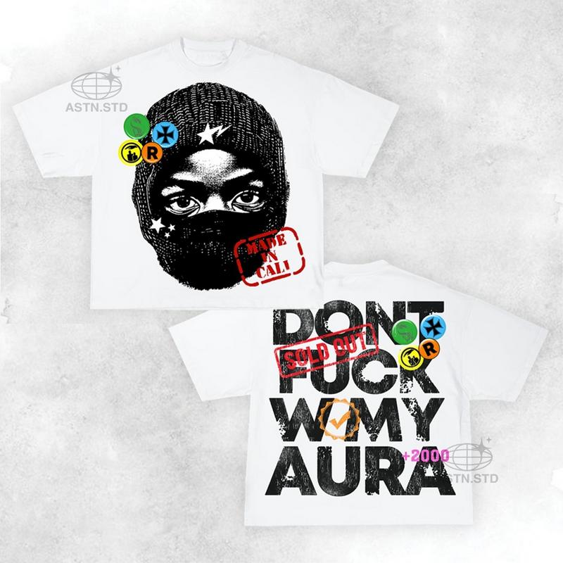 Y2K Graphic Don't Fuck W My Aura Personalize Printed Tshirt Casual Cotton Crewneck Sleeve Top Womenswear