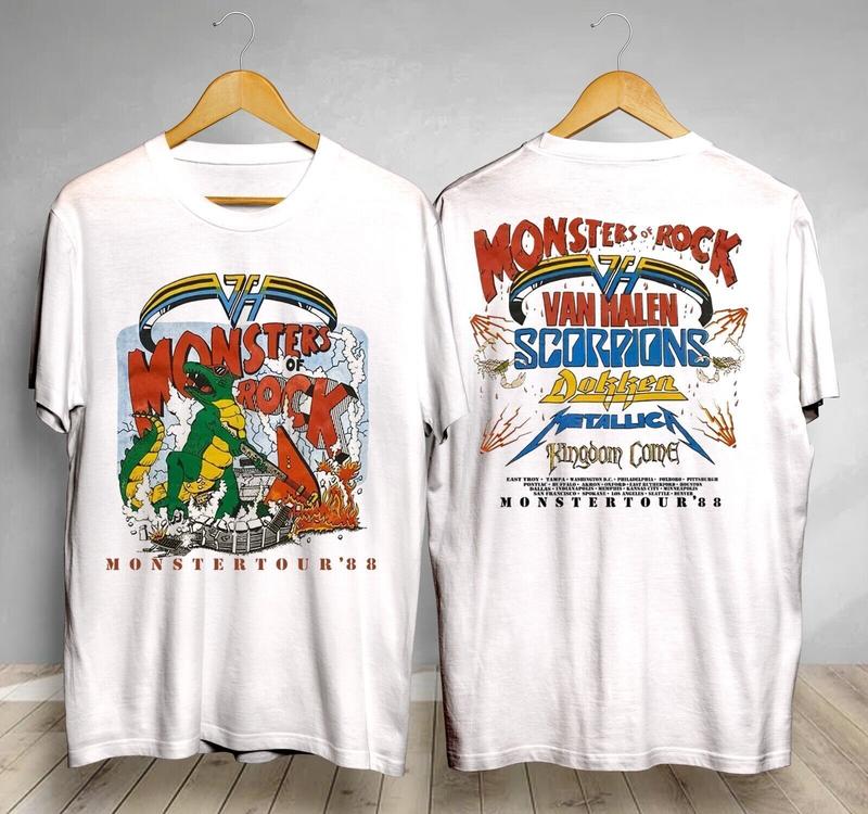 Vintage Van Halen Monsters of Rock Tour 1988 T-Shirt Tour Concert Rock Band Album Concert Merch, Gift For Fan, Trendy Tee, Graphic Single Rap Hop Hip,