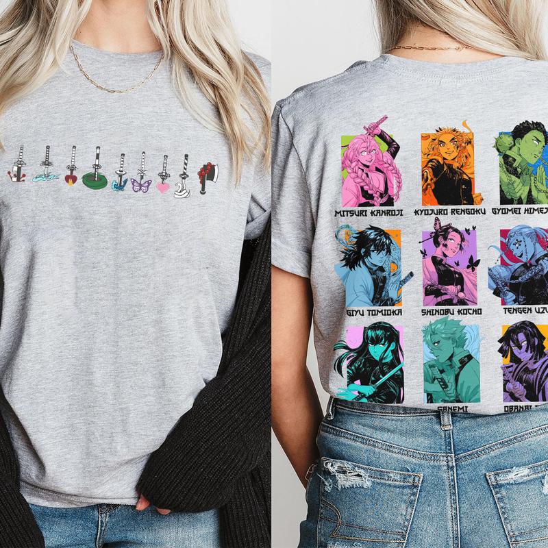 Hashira sword chibi style 2 sides shirt, Demon Slayer t-shirt, Anime sweatshirt hoodie, Anime lover t-shirt