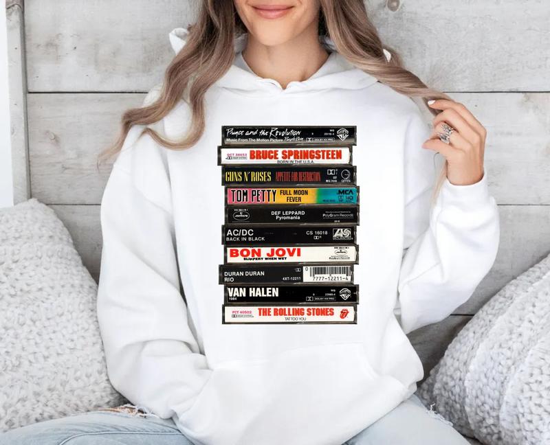 Rock Cassettes Tape Tshirt Sweatshirt Hoodie, Rock Bands Shirt, 80s Rock And Roll, 80's Rock Cassette, Music Lover Gift, Unisex Sweater Pullover Tee