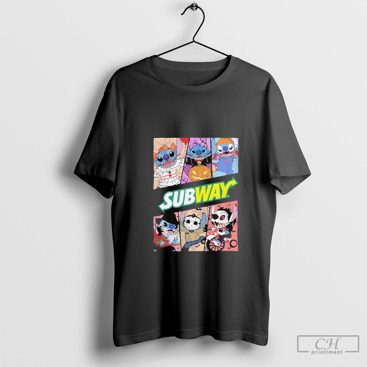 Official Stitch And Horror Movie Characters Subway Halloween 2024 Shirt