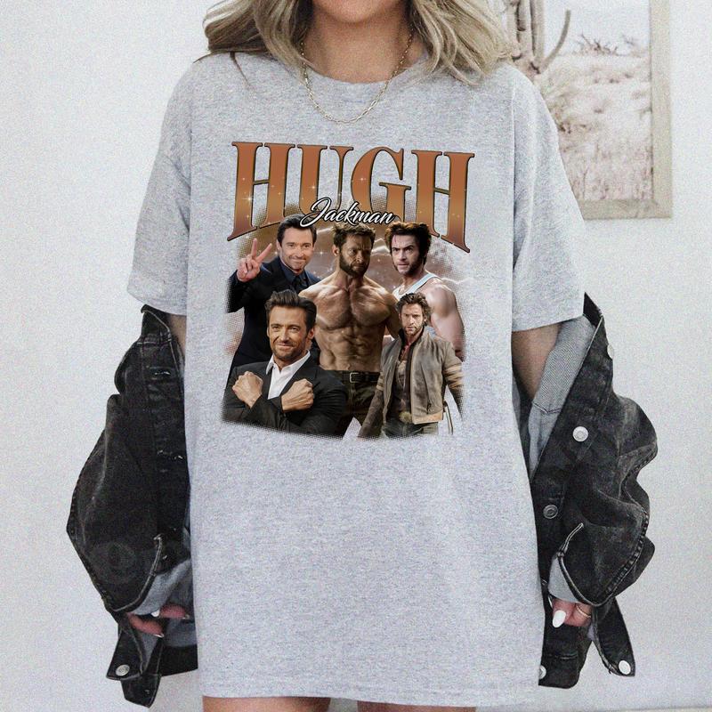 Vintage Hugh Jackman Graphic Tee, Hugh Jackman Hawaiian Rolls, Casual Streetwear for Girl Dinner Vibes,  Everyday Wear Oversized Womenswear Fabric Top