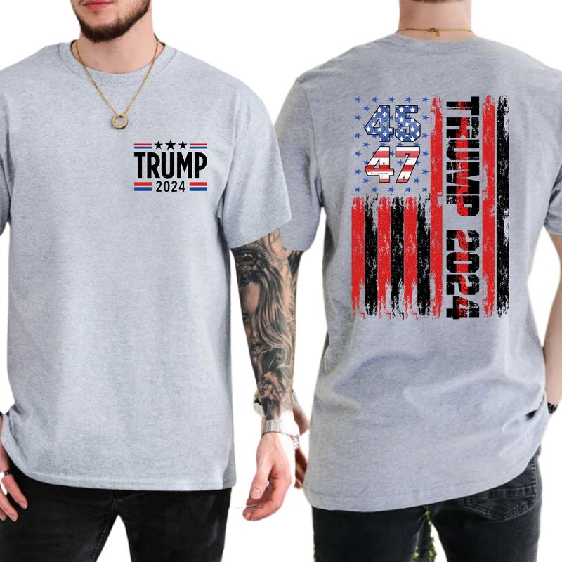 2-Side Trum 2024 Flag America Unisex T-Shirt Team Trum T-Shirt, Full Color, For Men ,Gift For men, Casual
