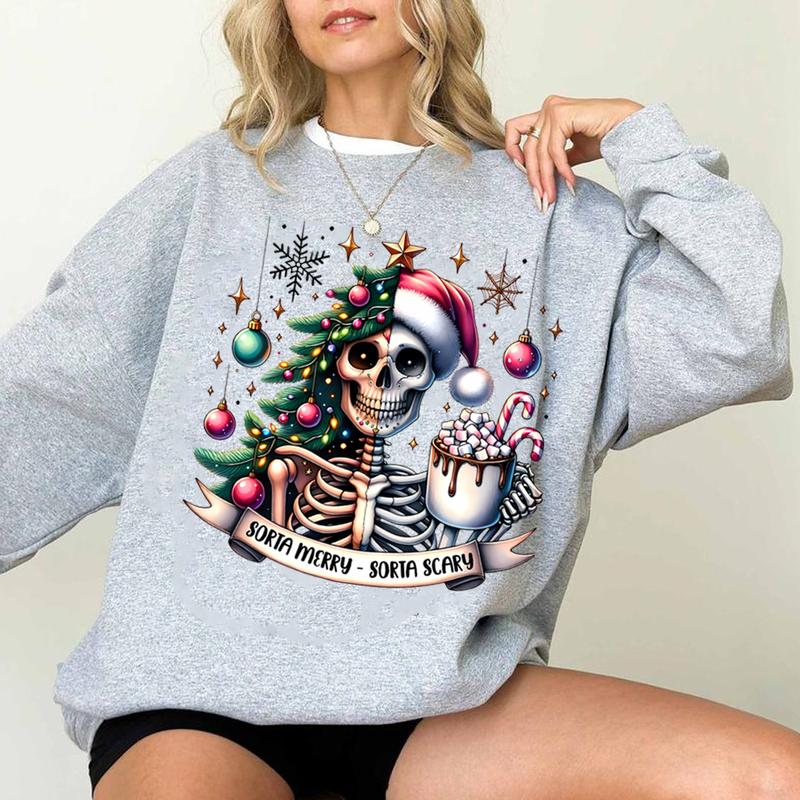 Sorta Merry Sorta Scary Sweater, Christmas Sweater, Skeleton Christmas Sweater, Christmas Shirt Sweater, Holiday Sublimation, Christmas Printing Sweat