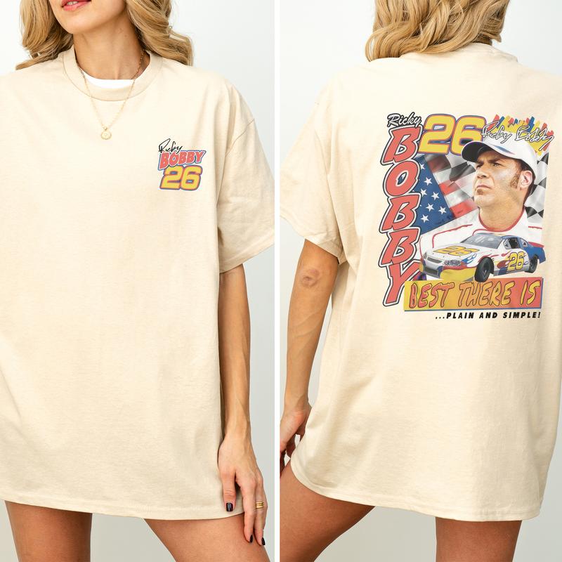 Vintage Talladega Nights Graphic 2-Sided Shirt, Comfort Clothing, Soft Cotton Fabric Tshirt, Printed Women's Tops, Casual Womenswear