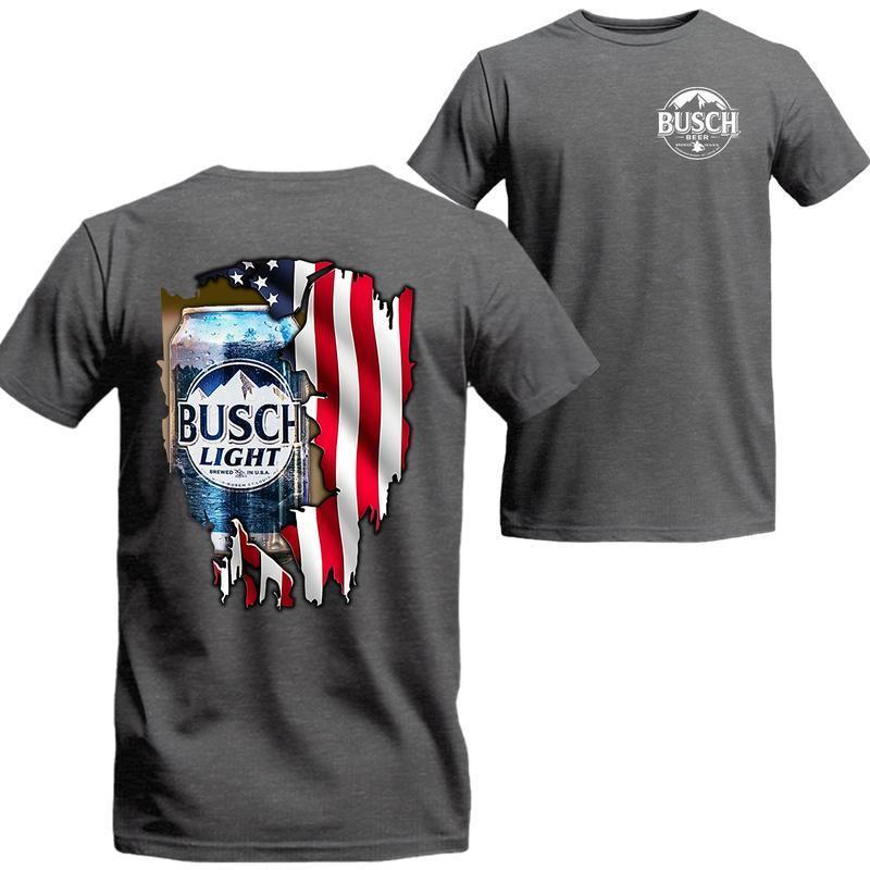 [Sale Up To 21%] Busch Light American Flag T-Shirt - Patriotic Beer Graphic Tee, Perfect for USA Beer Fans, Casual and Event Wear Cotton Menswear