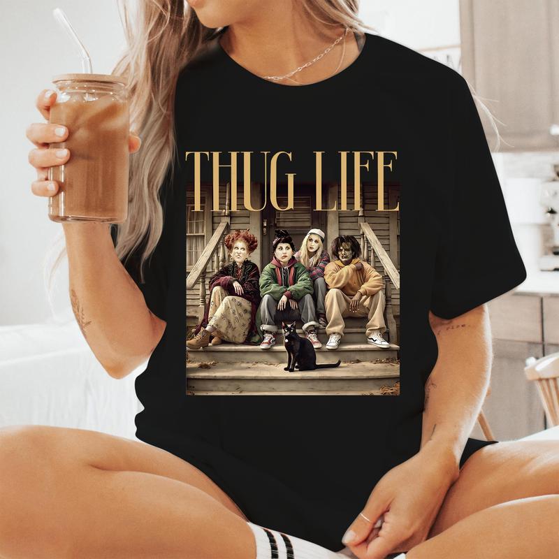 Thug Life Bad Witches Design T-Shirt, Retro Witches Movie T-Shirt, Retro Halloween Character T-Shirt  Cotton Unisex