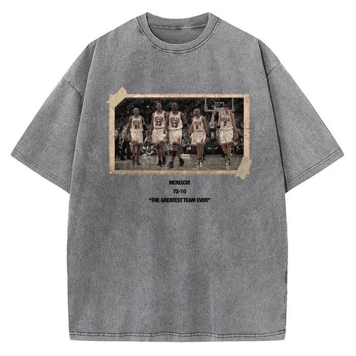1996 Chicago Squad Vintage Photo T-Shirt The Greatest Team Ever 72-10 Michael Jordan Crewneck Cotton