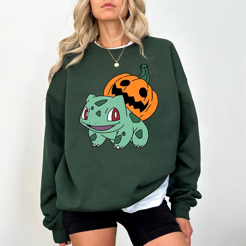 Bulbasaur Pumpkin Sweatshirt, Bulbasaur Sweatshirt, Pokemon Pumpkin Sweatshirt, Halloween Sweatshirt, Pumpkin Monster Sweatshirt, Gengar Japan Anime S