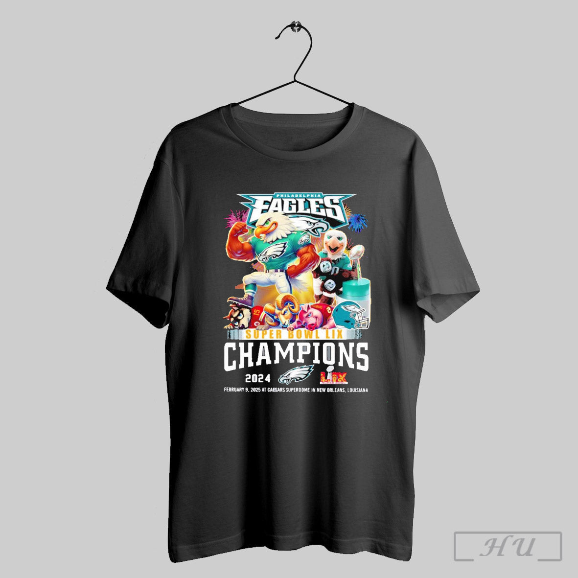 Trendy Philadelphia Eagles 2024 Super Bowl Lix Champions Victory Kansas City Chiefs Mascot T Shirt