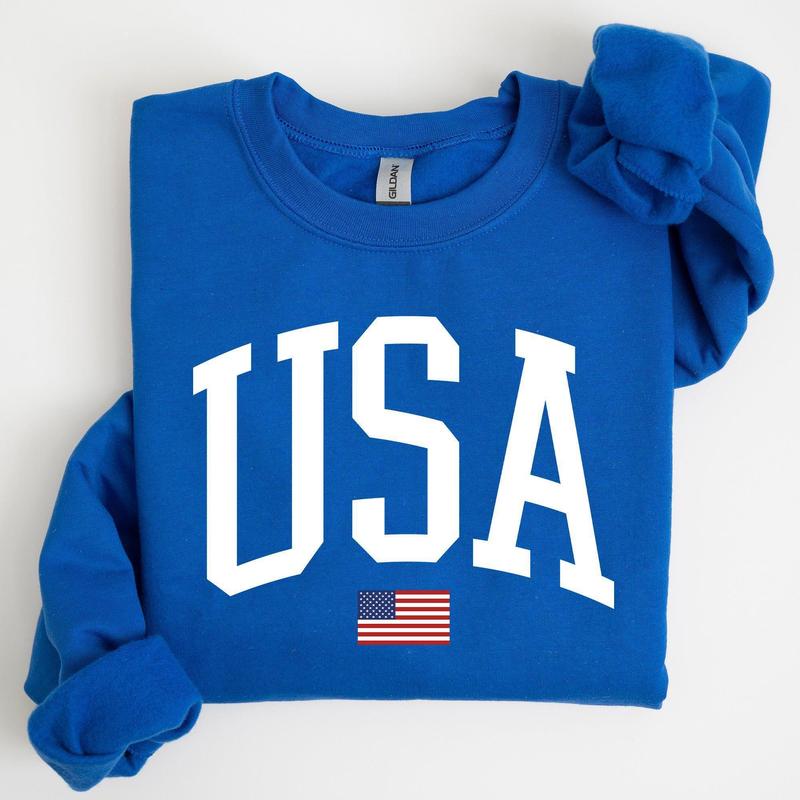 USA Flag, America, Patriotic, 4th of July Sweatshirt, Women's Crew Neck, Crewneck Casual Comfort Womenswear ComfortableÂ Graphic