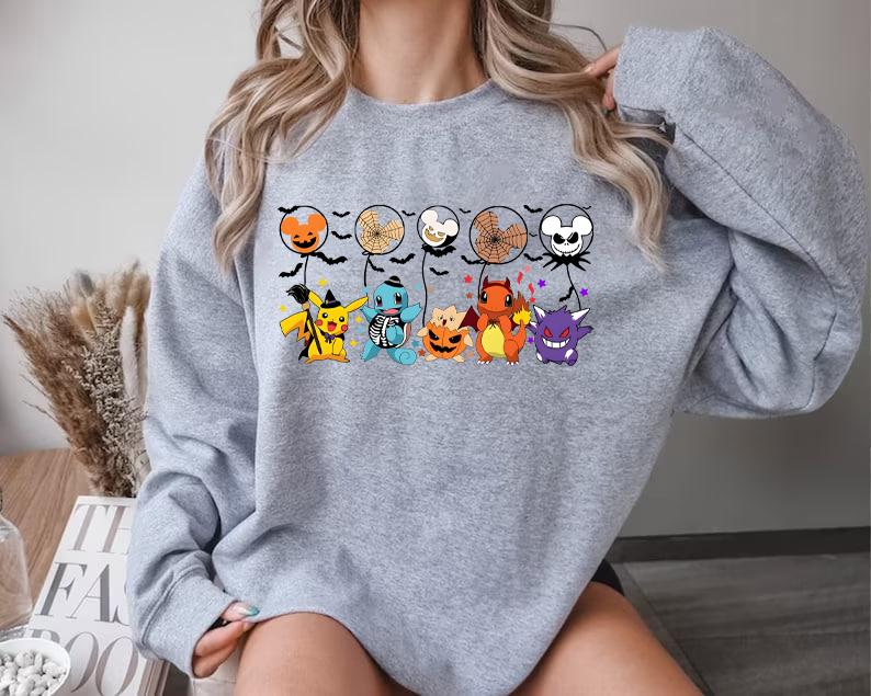 Pokemon Halloween Sweatshirt, Halloween Sweatshirt, Spooky Pumpkin Monster Sweatshirt, Anime Sweatshirt, Gengar Sweatshirt