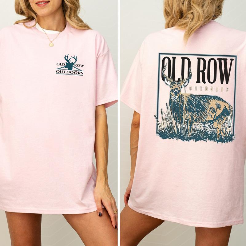 Vintage Old Row Outdoor Natural Buck Hunt Graphic 2-Sided Shirt, Retro Deer Hunting T-Shirt, Wild Hunt Tees, Hunter Unisex Tops, Casual Womenswear