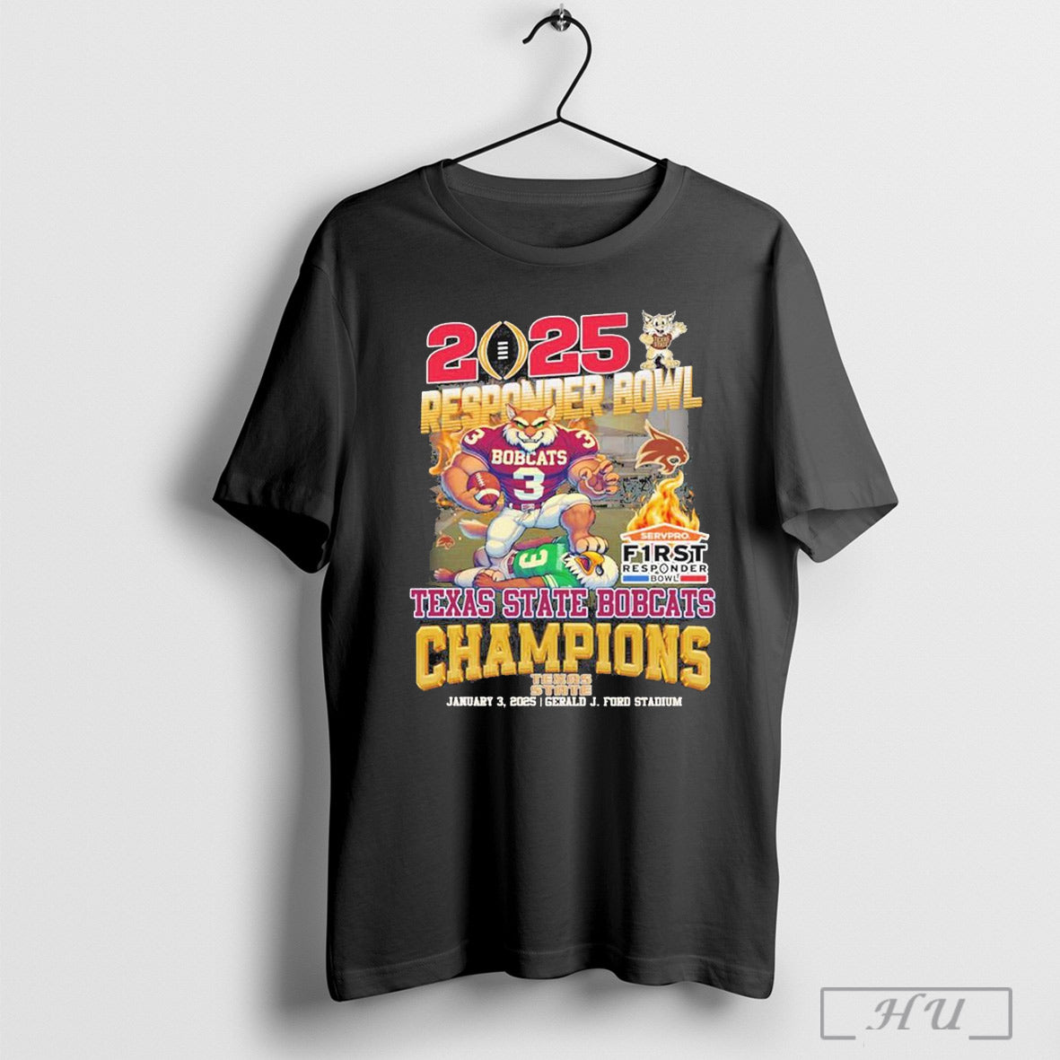 Texas State Bobcats Responder Bowl Champions 2025 Team Gerals J Ford Stadium T Shirt