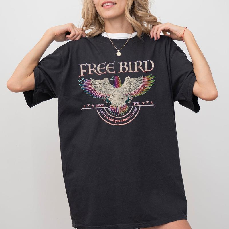 Free Bird Shirt, Old School Band T-shirt, Retro Music Shirt, Rock Band Tee, Women's Crew Neck, Crewneck Casual Comfort Casual Comfort