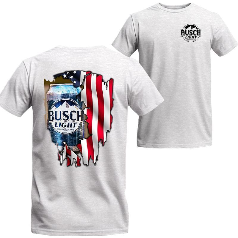 [Sale Up To 21%] Busch Light American Flag T-Shirt - Patriotic Beer Graphic Tee, Perfect for USA Beer Fans, Casual and Event Wear Cotton Menswear