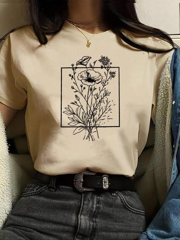 Women's Back To SchoolÂ Floral Print Drop Shoulder Tee, Summer Clothes Women,Â Casual Half Sleeve Round Neck T-Shirt for Summer, Summer Outfits, Graphic