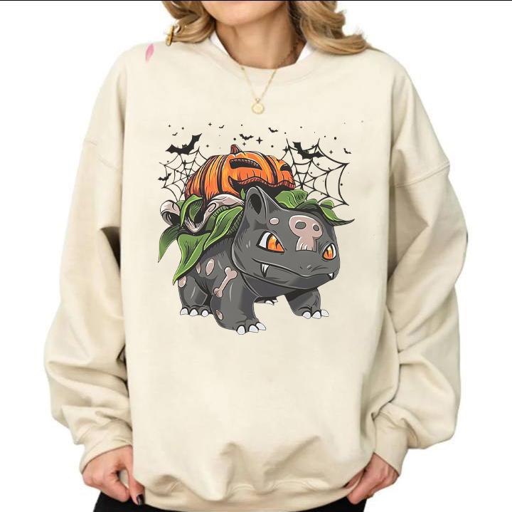 Pokemon Pumpkin Sweatshirt, Halloween Sweatshirt, Spooky Pumpkin Monster Sweatshirt, Gengar Japan Anime Sweatshirt, Hand Painted Pokemon Halloween Bul