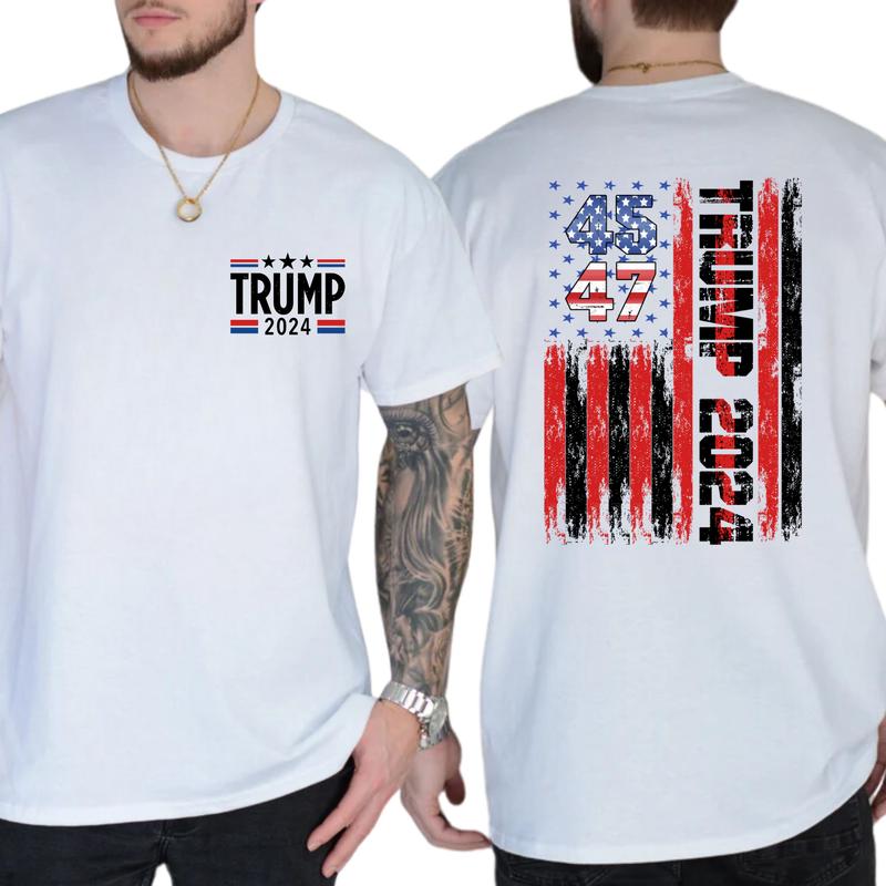 2-Side Trum 2024 Flag America Unisex T-Shirt Team Trum T-Shirt, Full Color, For Men ,Gift For men, Casual