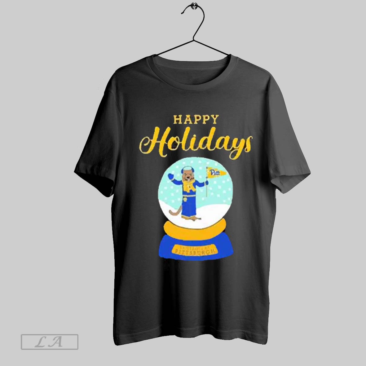 Official University Of Pittsburgh Roc Snow Globe Happy Holiday 2024 T Shirts