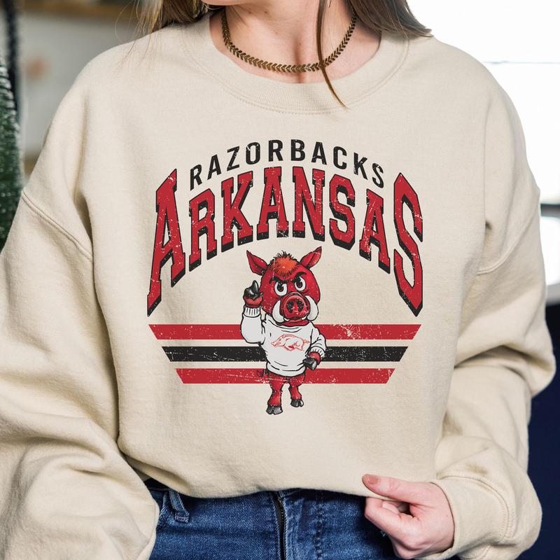 34. Arkansas Razorbacks Vintage NCAA Sweatshirt for Sports Fans, University Team Gear, Classic Football Apparel Gift