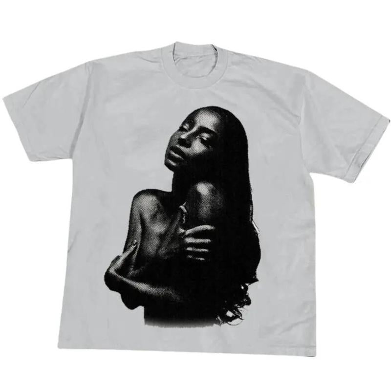 Sade Adu Print Short Sleeve T-Shirt Elegant Artistry in Musical Fashion Man Crewneck Top Cotton