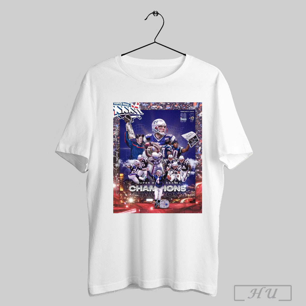 Trendy Poster New England Patriots 20 17 St Louis Ram Feb 3 2002 Super Bowl Xxxvi Champions The Day The Dynasty Began T Shirt