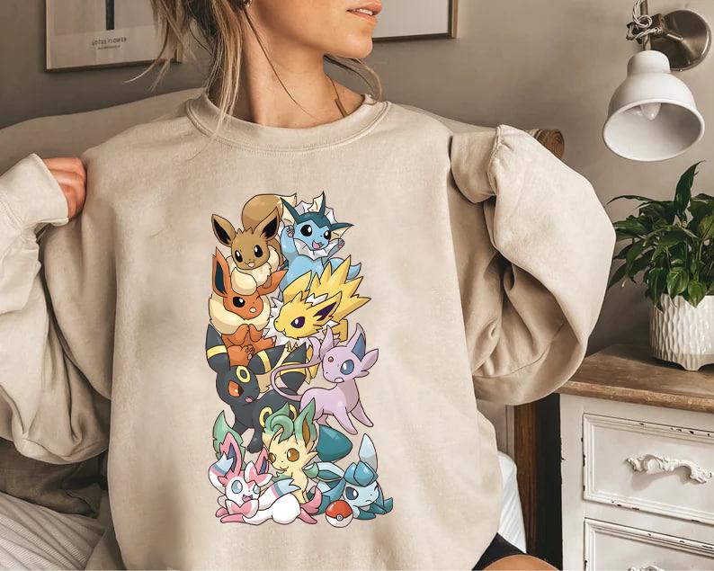 Eevee Eeveelution Sweatshirt, Slyveon, umbreon, Espeon, Flareon Anime, Anime Sweatshirt, Pokemon Silhouette Sweatshirt, Pokemon Lover Gift, Pokemon Sw