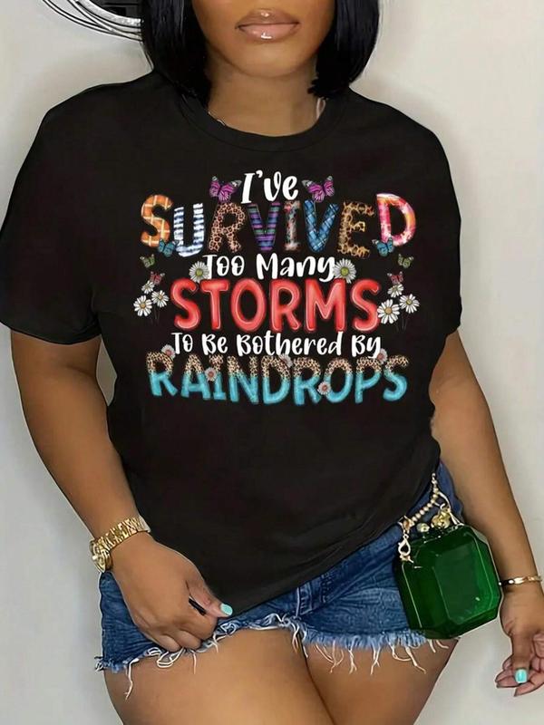 Women's Letter Print Round Neck Vintage Graphic Tees, T Shirts for Women, Summer Clothes Women, Vintage Trendy Casual Short Sleeve T-shirt for Daily W